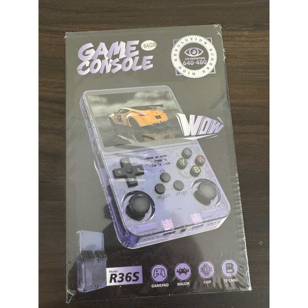 R36S Handheld Game Console Kids OS Purple R36S Retro 64GB Screen Dual‎ Joystick